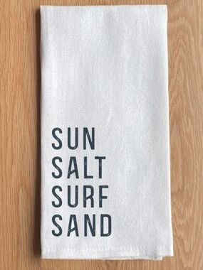 New!Tea Towel with 'SUN SALT SURF SAND' Text